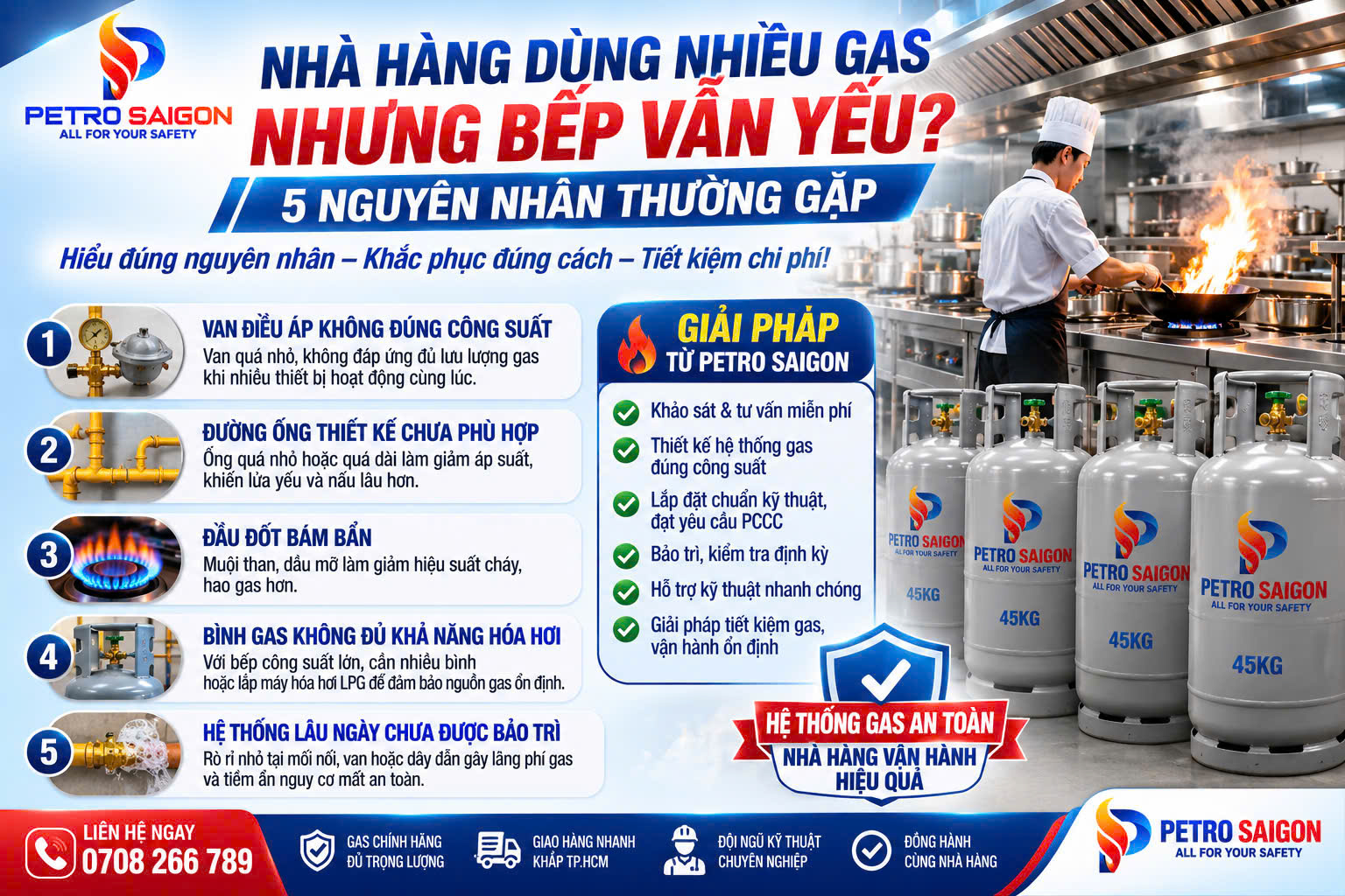 Nhà hàng dùng nhiều gas nhưng bếp vẫn yếu? 5 nguyên nhân thường gặp