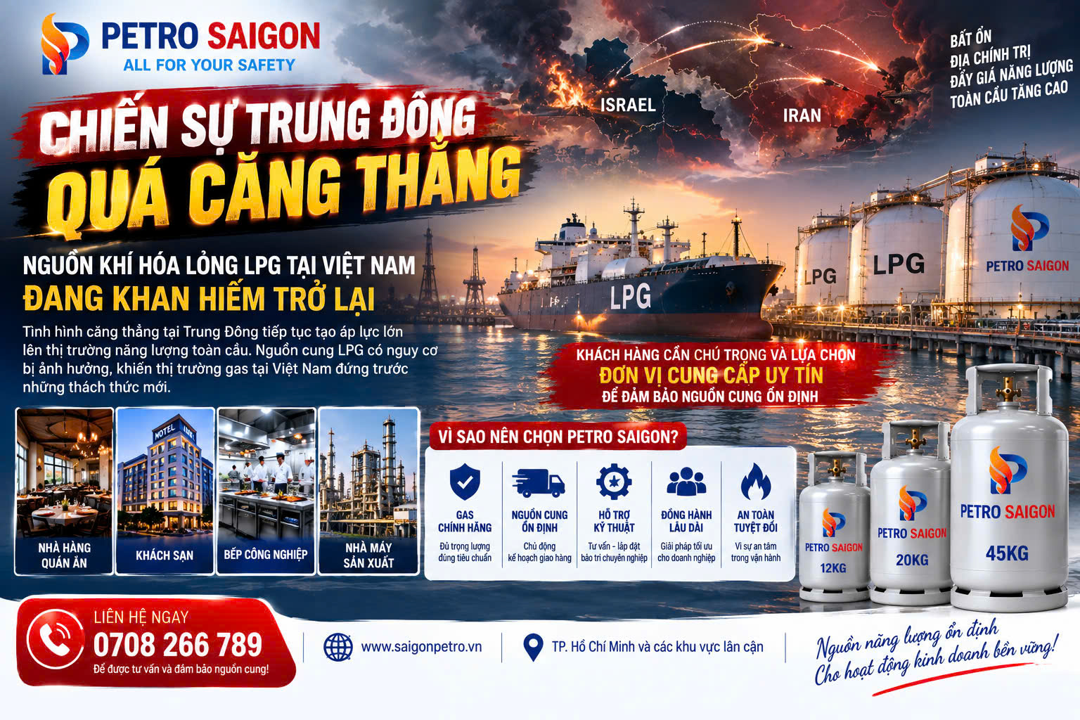 Căng thẳng Trung Đông gia tăng: Doanh nghiệp cần chủ động nguồn cung LPG ổn định